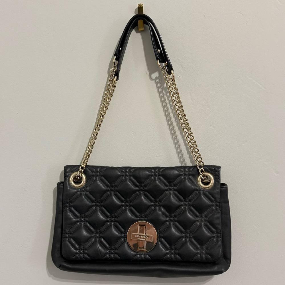 Kate Spade NY Black Astor Court Cynthia Quilted Leather Shoulder Bag 11" x 7"